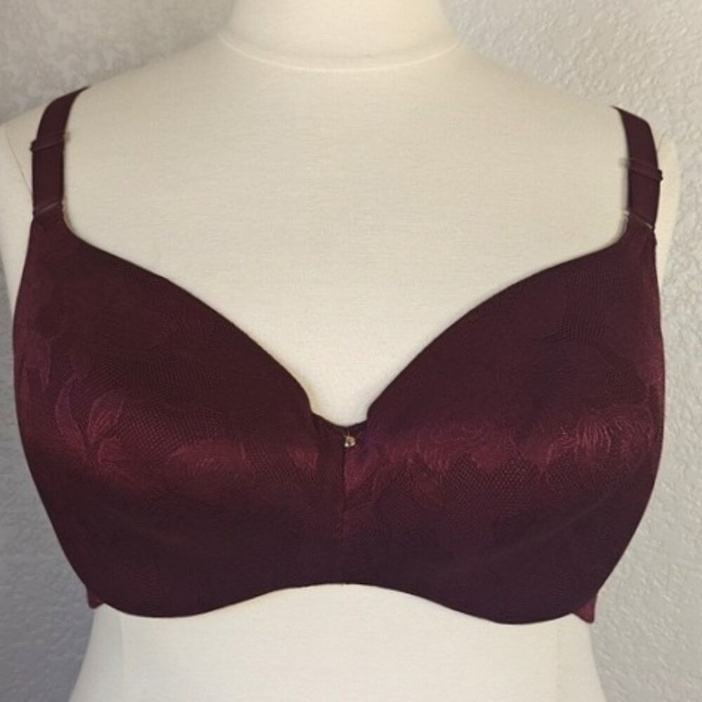 Cacique 40DDD Bra Lightly Lined Balconette Underwired Burgundy Red